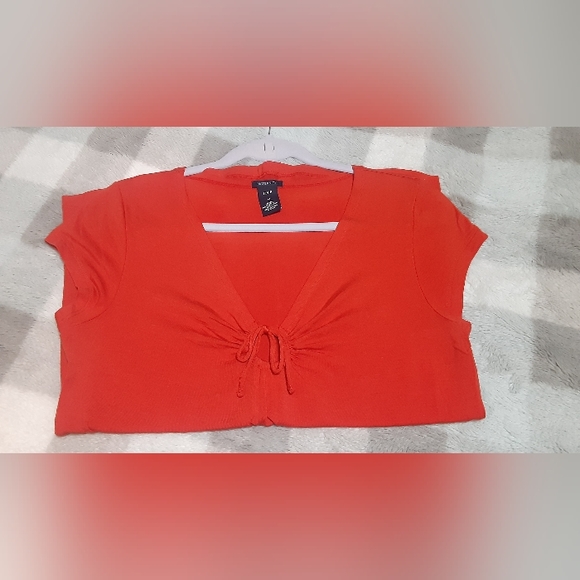 GAP Maternity Cap Sleeve V-Neck Top Front Keyhole Tie Accent Medium Rust Orange - Picture 2 of 7